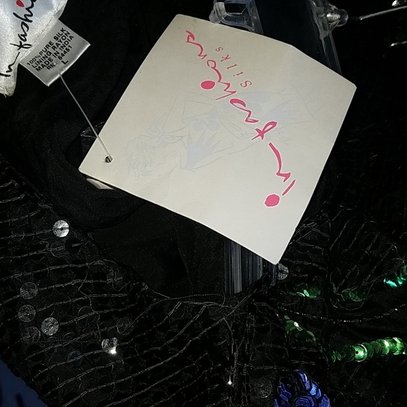 In fashion pure silk sequin shirt. Size large - Picture 8 of 8